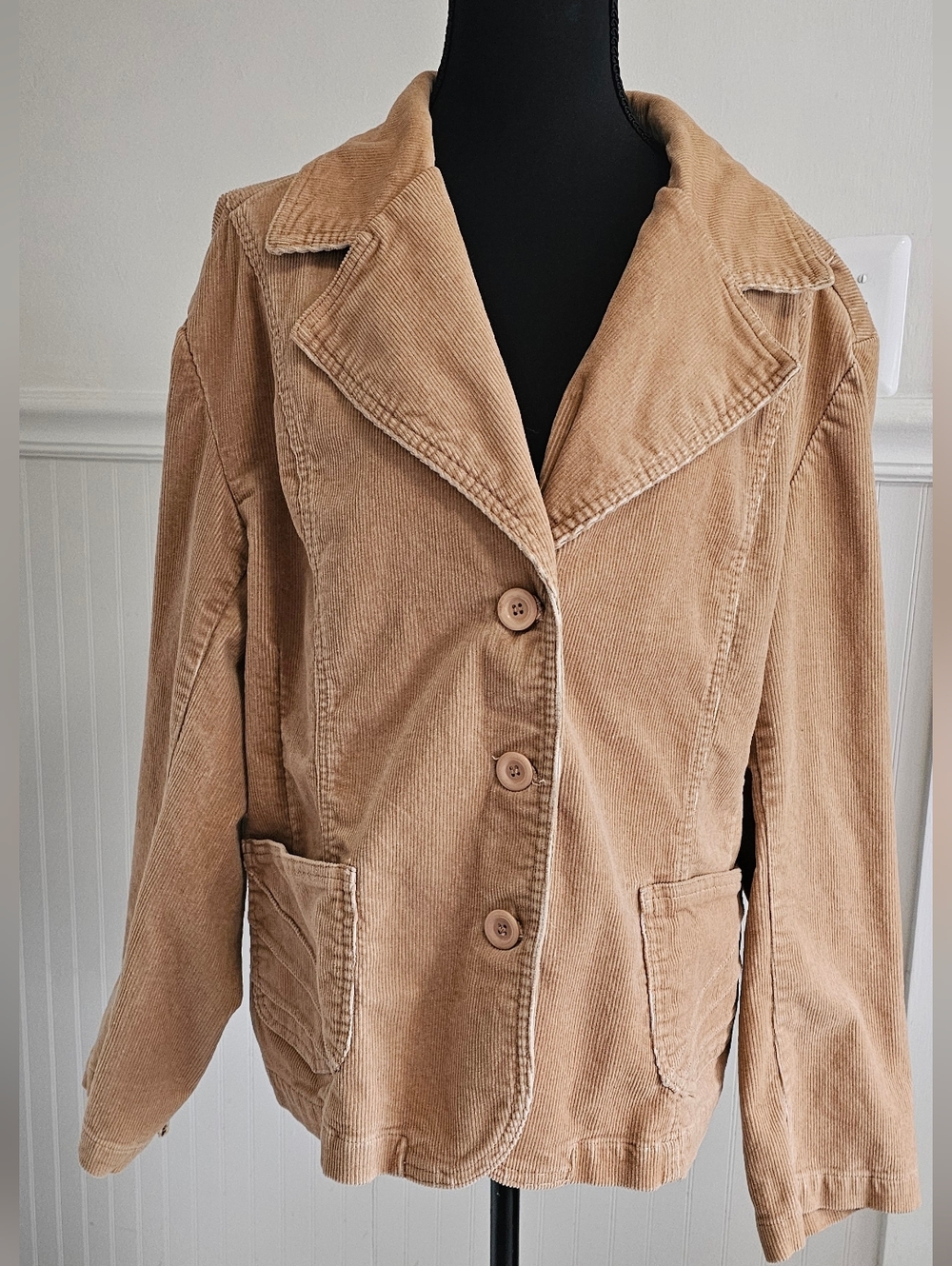 Retro Style Tan Corduroy Jacket - Women 2X